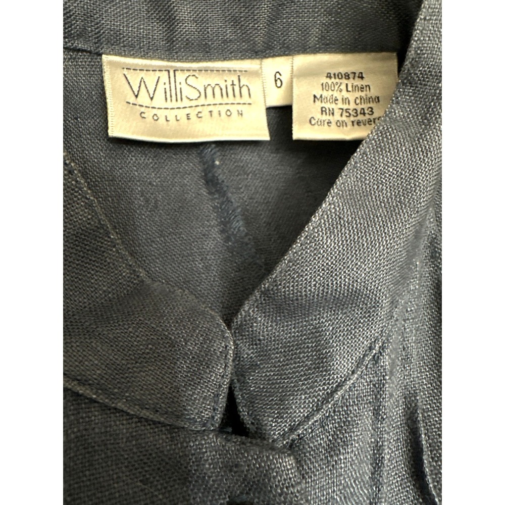 Willi Smith Blue Tunic Blouse Sz 6 100% Linen Button Front Stand Up Collar - Picture 6 of 6
